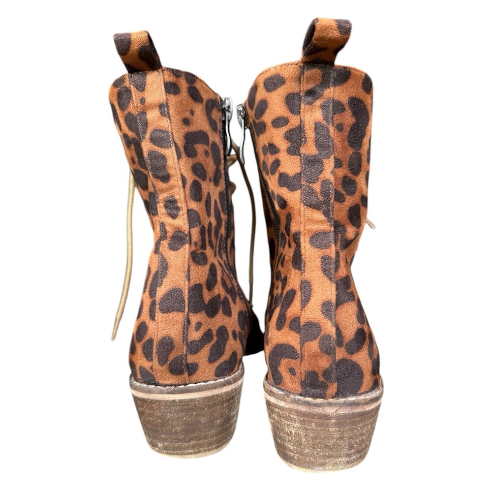 Beast Fashion Animal Print Ankle Boots Lace Up & Zip Faux Suede Size 8 - Picture 4 of 11